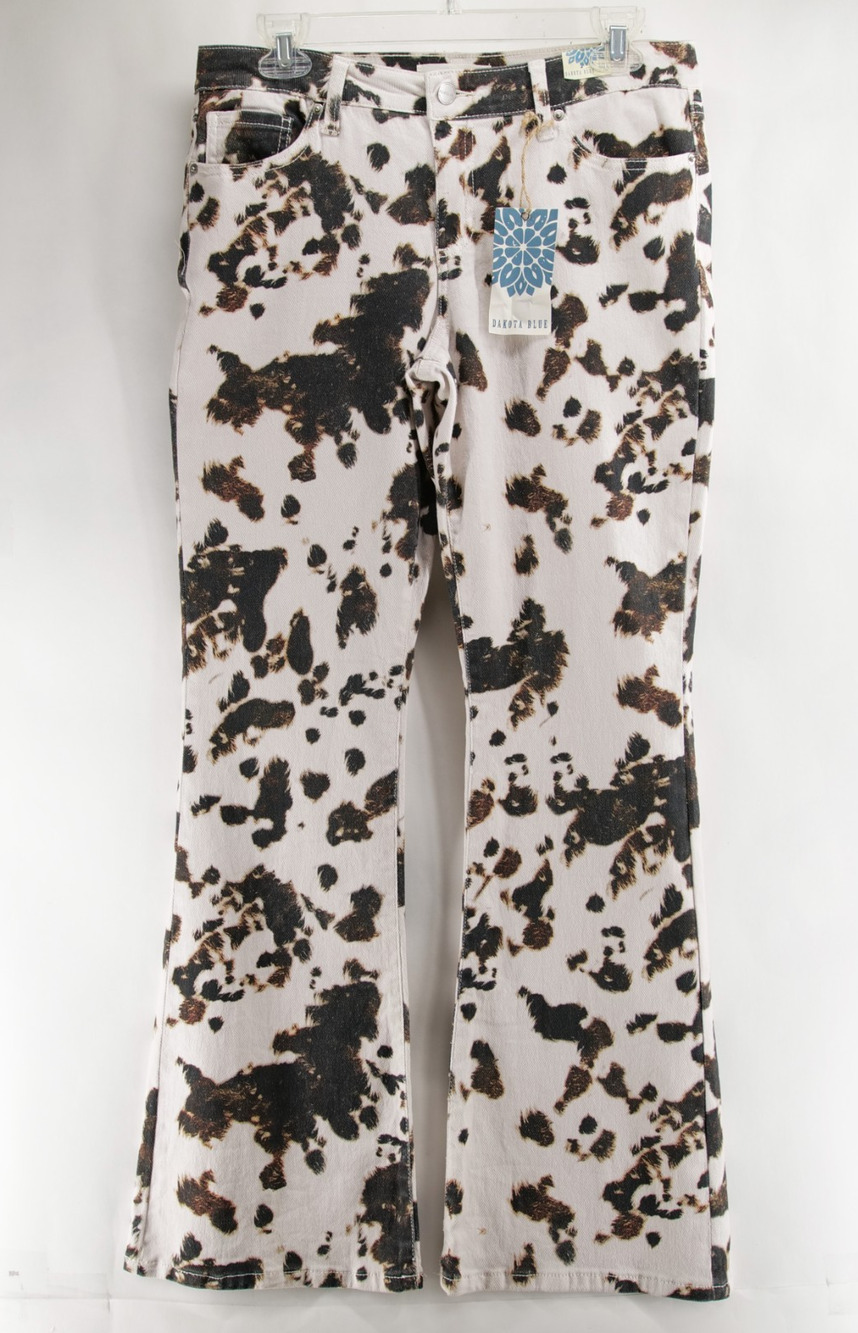 Dakota Blue Women's Flare Jeans Size 7/28 NWT Cowhide Pony Animal Print Stretch